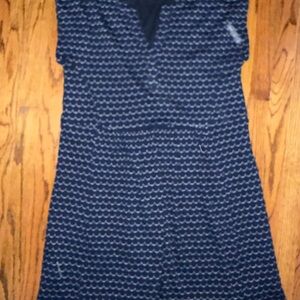 LOFT Navy and White Scallop Dress